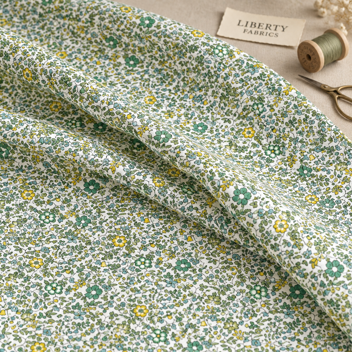 Liberty Tana Lawn Katie and Millie groen en geel bloemenstof