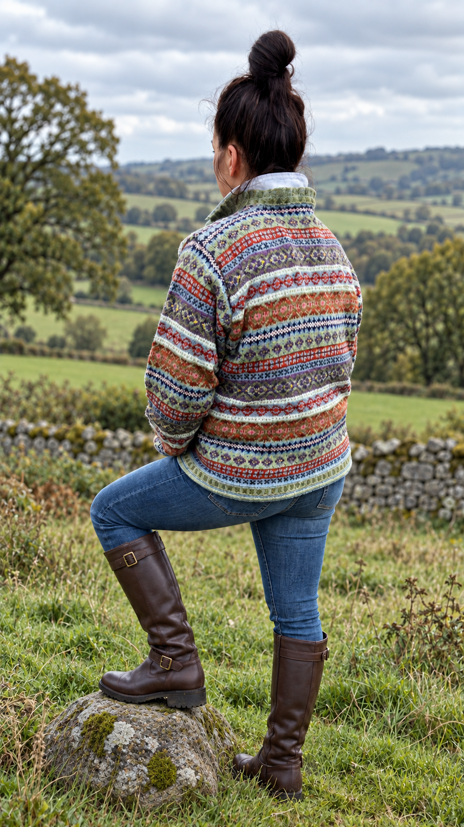 Achterkant van het Bilberry Fair Isle vest